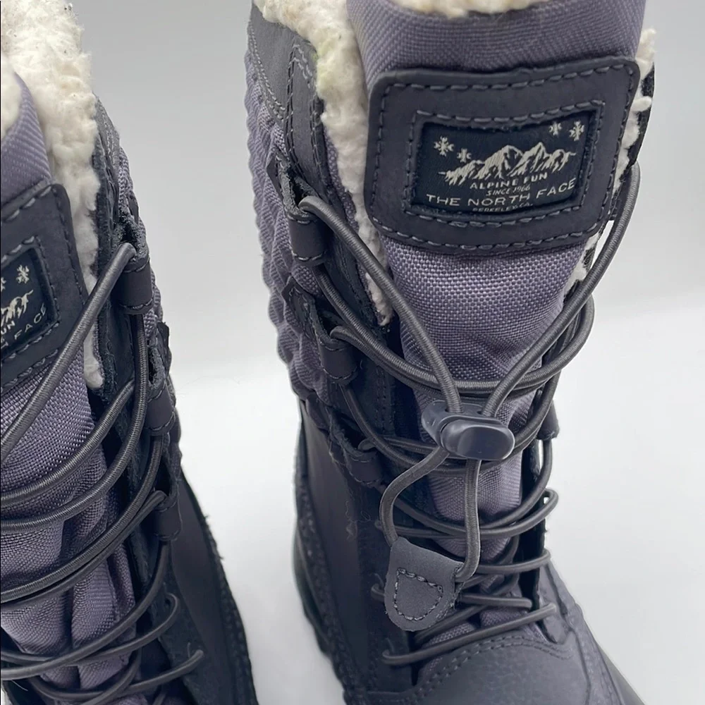 The North Face Gray Purple Winter Boots Waterproof Faux Fur Big Kid Size 5 Warm - Picture 6 of 16